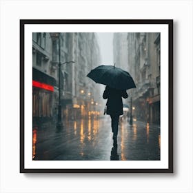 Woman Walking In The Rain Art Print