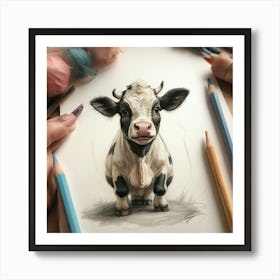 Cute Cow Drawing 3 Art Print