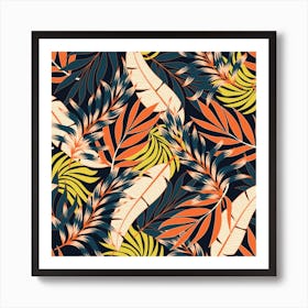 Original Seamless Tropical Pattern With Bright Orange Flowers Art Print