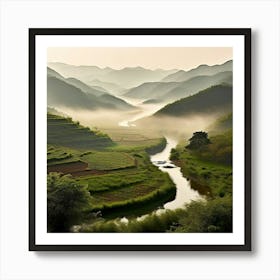 A Serene Landscape In Rural China Bathed In The Warm Earthy Tones Art Print