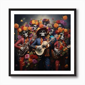 Day Of The Dead Party Musicians 1 Art Print