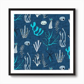 Sea Coral Blue Square Art Print