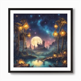 The Stars Twinkle Above You As You Journey Through The Banana Kingdom S Enchanting Night Skies, Ultr Art Print