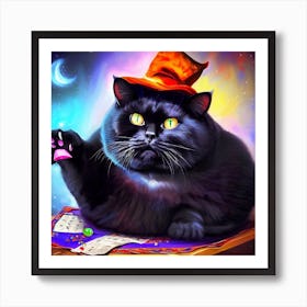 Black Cat With Magic Hat Art Print