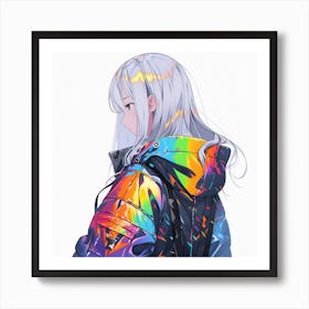 Anime Girl In Rainbow Jacket Art Print