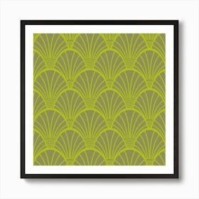 FANDOM Art Deco Vintage Fan Scallop Abstract Geometric in Elegant Olive Green Art Print