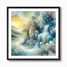 Waterfall In The Mountains Art Print