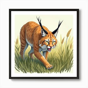 Bobcat Hunting In Tall Grass 1 Art Print