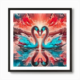Swans In Love 3 Art Print
