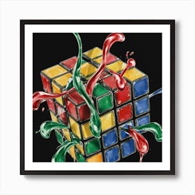 Colorful Rubiks Cube Dripping Paint 15 Art Print