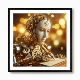 Robot Writing A Letter Art Print