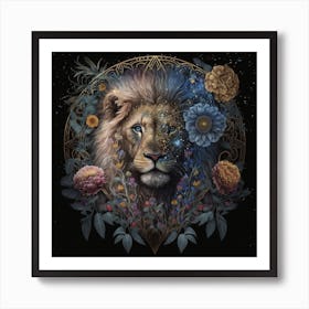 Midnight Bloom Lion Art Print