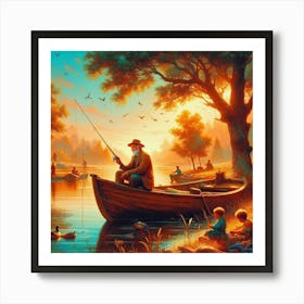 Fishing In A Boat Art Print