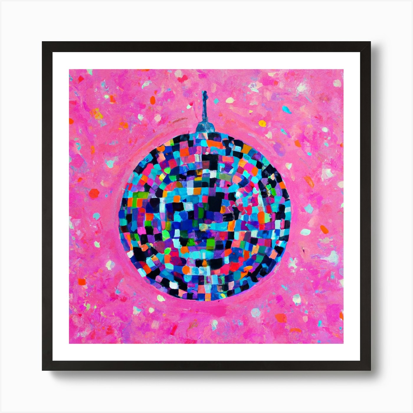Pink Disco Ball oil painting Art Print