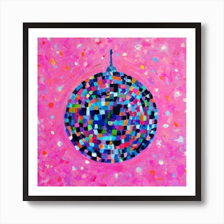 Disco Ball Pink Oil Paint Square Art Print