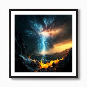 Impressive Lightning Strikes In A Strong Storm 22 Art Print