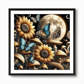 Sunflowers And Butterflies 15 Art Print