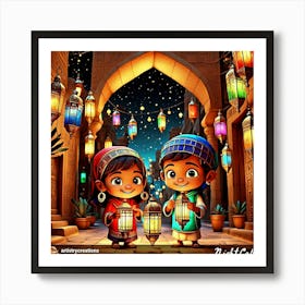 Islamic Children With Lanterns Art Print