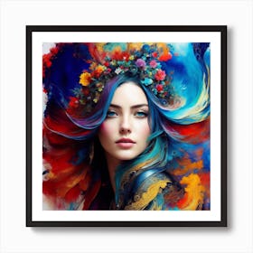 Beautiful Woman With Colorful Hair Art Print