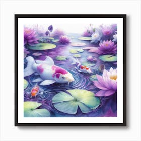 Koi Fish In Pond Art Print