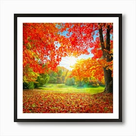 Autumnal Landscape Leaves In Vibrant Oranges Reds And Yellows Scattered Acorns Nestled Amidst Th (2) Art Print