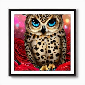 Owl With Roses 7 Art Print