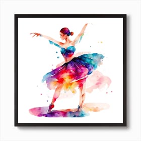 Vibrant Ballerina In All Blue Outfit Dancing With Splashes Of Color Art Print