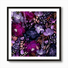 Floral Chaos Dark Violet Art Print