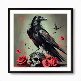 Raven With Roses Art Print