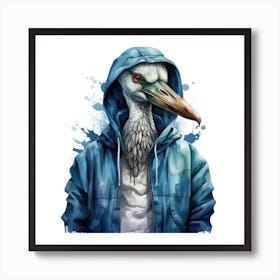 Watercolour Cartoon Crane In A Hoodie Art Print