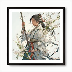 Anime Flower Warrior Woman Art Print