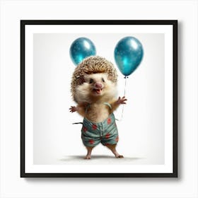 Hedgehog Holding Balloons Art Print