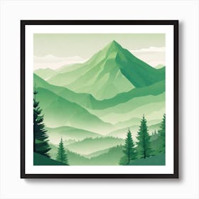 Misty mountains background in green tone 67 Art Print