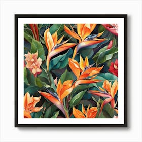 Flower Motif Painting Bird Of Paradise Art Print 1 Art Print