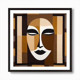 Patchwork Quilting Abstract Face Art with Earthly Tones, American folk quilting art, 1390 Art Print