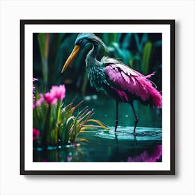 Tropical Lagoon with Pink Wading Bird Art Print