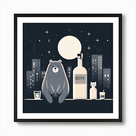 Bear And A Bottle Art Print