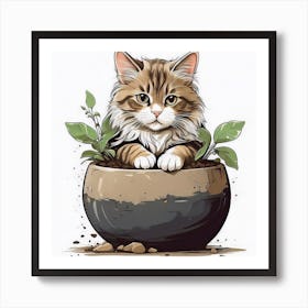 Cat In A Pot 1 Art Print