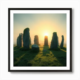 Ancient Stone Circle In A Foggy Moor Art Print