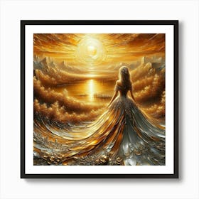 Woman In A Golden Dress Art Print