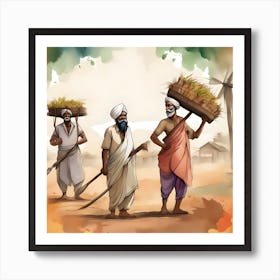 Three Indian Men Carrying Baskets Art Print