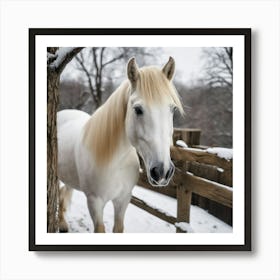 White Horse In The Snow Art Print