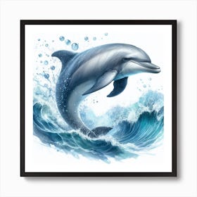 Sea Dolphin In Motion, Sea Dolphin Watercolour Art Print 4 Art Print