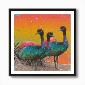 Kitsch Textured Collage Of Ostrich 2 Art Print