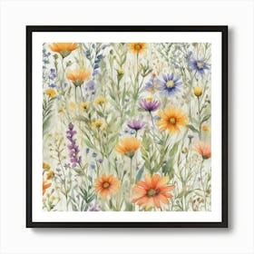 Watercolor Wildflowers In The Meadow Art Print (3) Poster