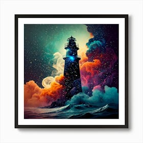 Firefly Black Lighthouses, Venus, Smoky Steam, Colorful Oceans, Galaxies, Nebulae, Digital Art, Smog (9) Art Print