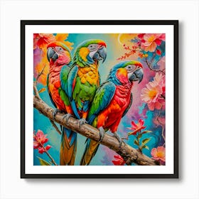 Parrots On A Branch 3 Póster