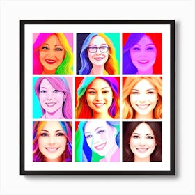 Portrait Of Women With Colorful Hair Art Print