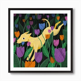 Sighthound Whippet Greyhound Dog In Field of Tulips Art Print