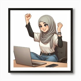 Muslim Girl With Laptop Art Print